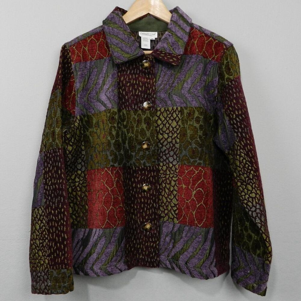 Vintage 90s Coldwater Creek Patchwork Blazer‎ Sz M Jacket Multicolor Tapestry
